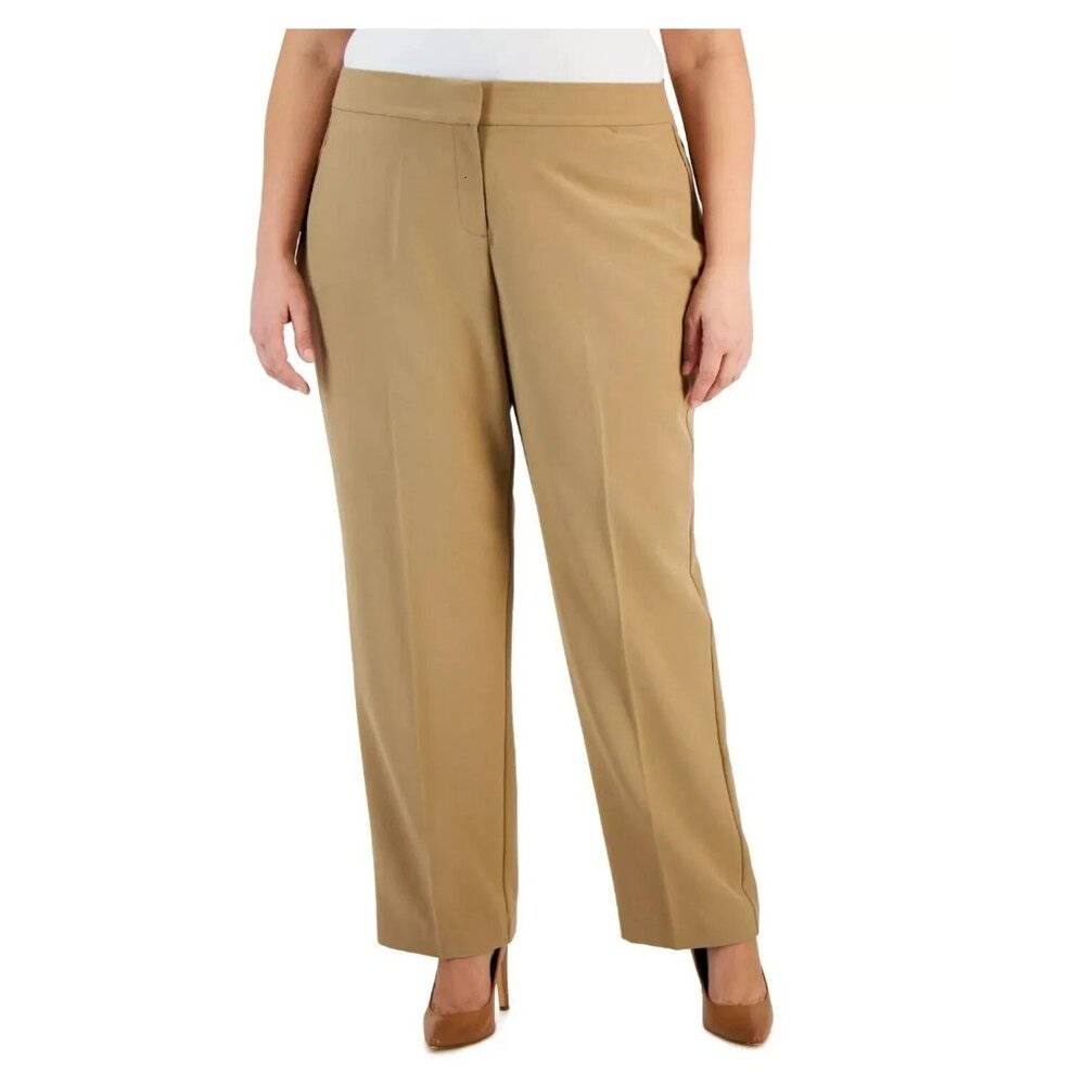 JM Collection Women's Plus Size Curvy-Fit Straight-Leg Pants, Fawn Brown, 28W